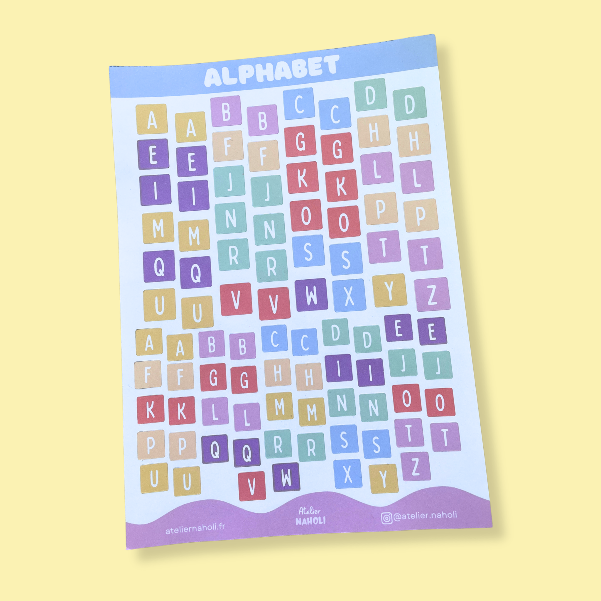 atelier-naholi-planche-de-stickers-alphabet-papier-color-a5 image 1