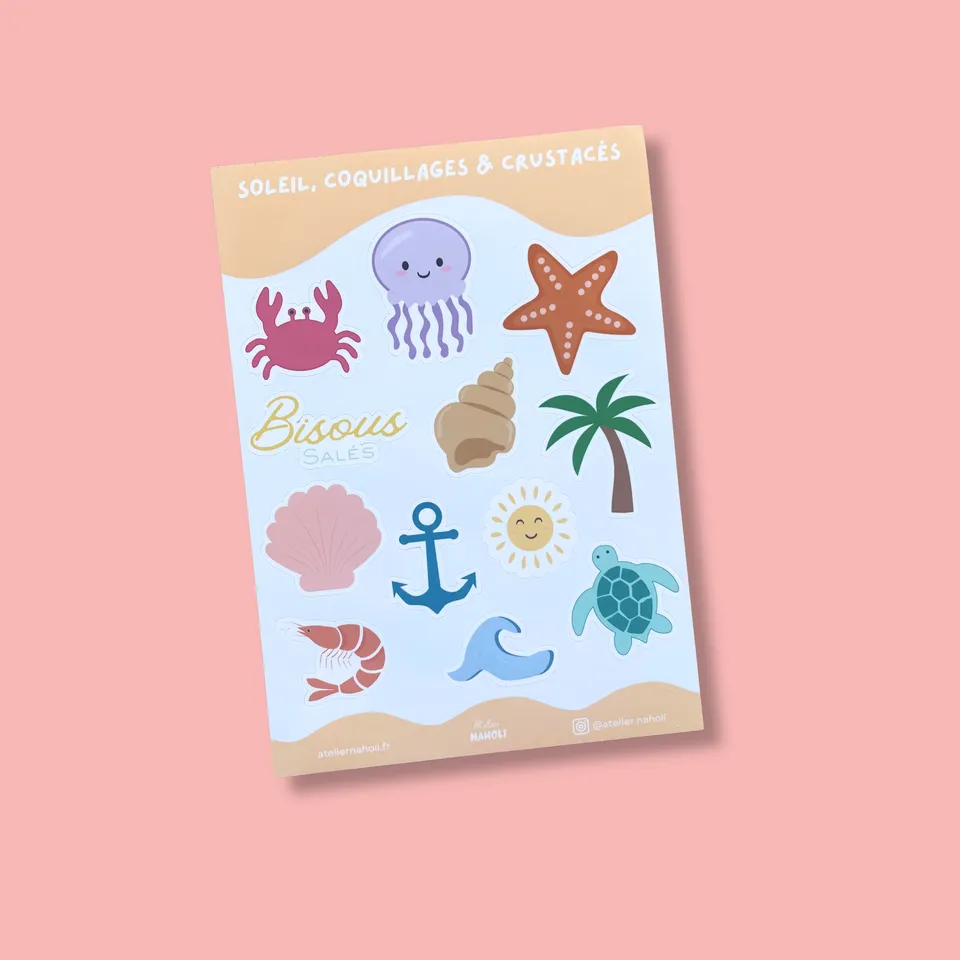 atelier-naholi-planche-stickers-soleil-coquillages-a6-12-motifs image 1