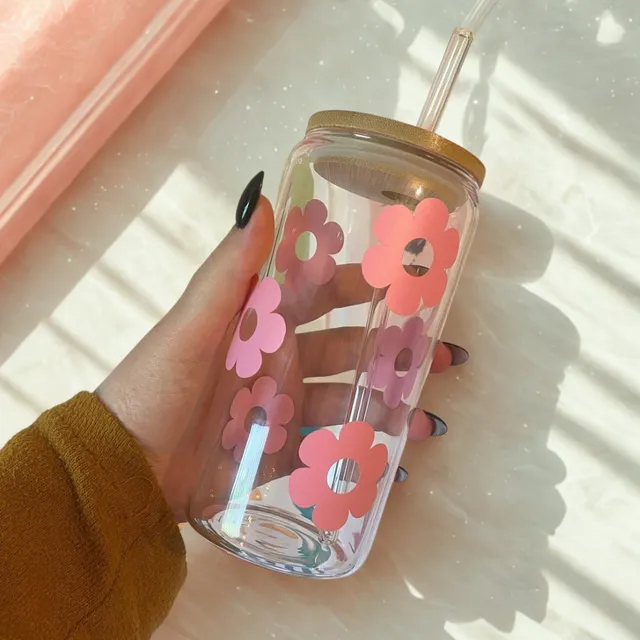 atelier-naholi-verre-cannette-paille-fleurs-roses-verre-500-ml image 1