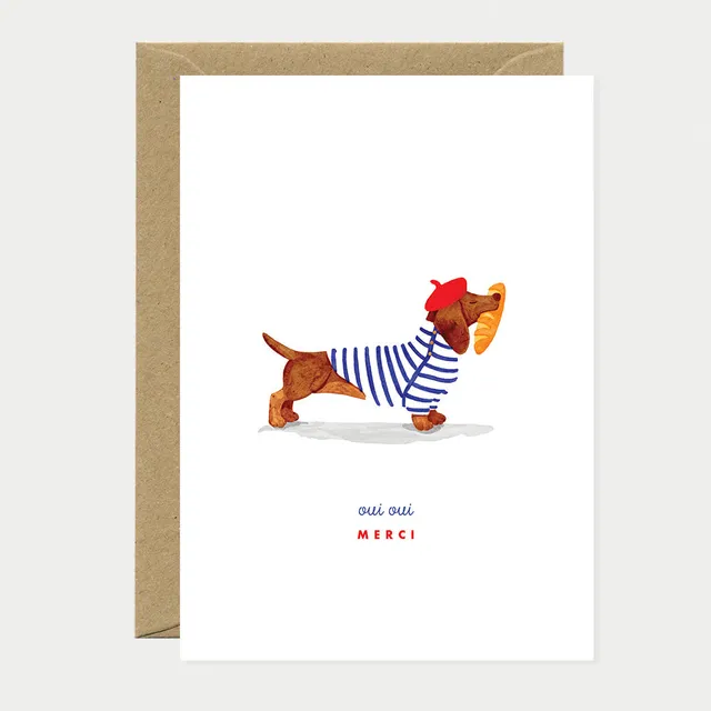 all-the-ways-to-say-oui-oui-merci-carte-merci-teckel-a6 image 1