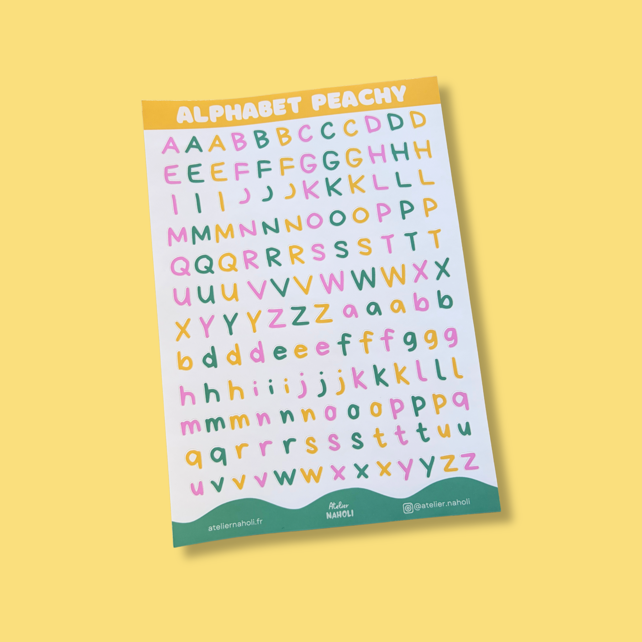 atelier-naholi-planche-de-stickers-alphabet-peachy-a5-autocollant-lettre image 1