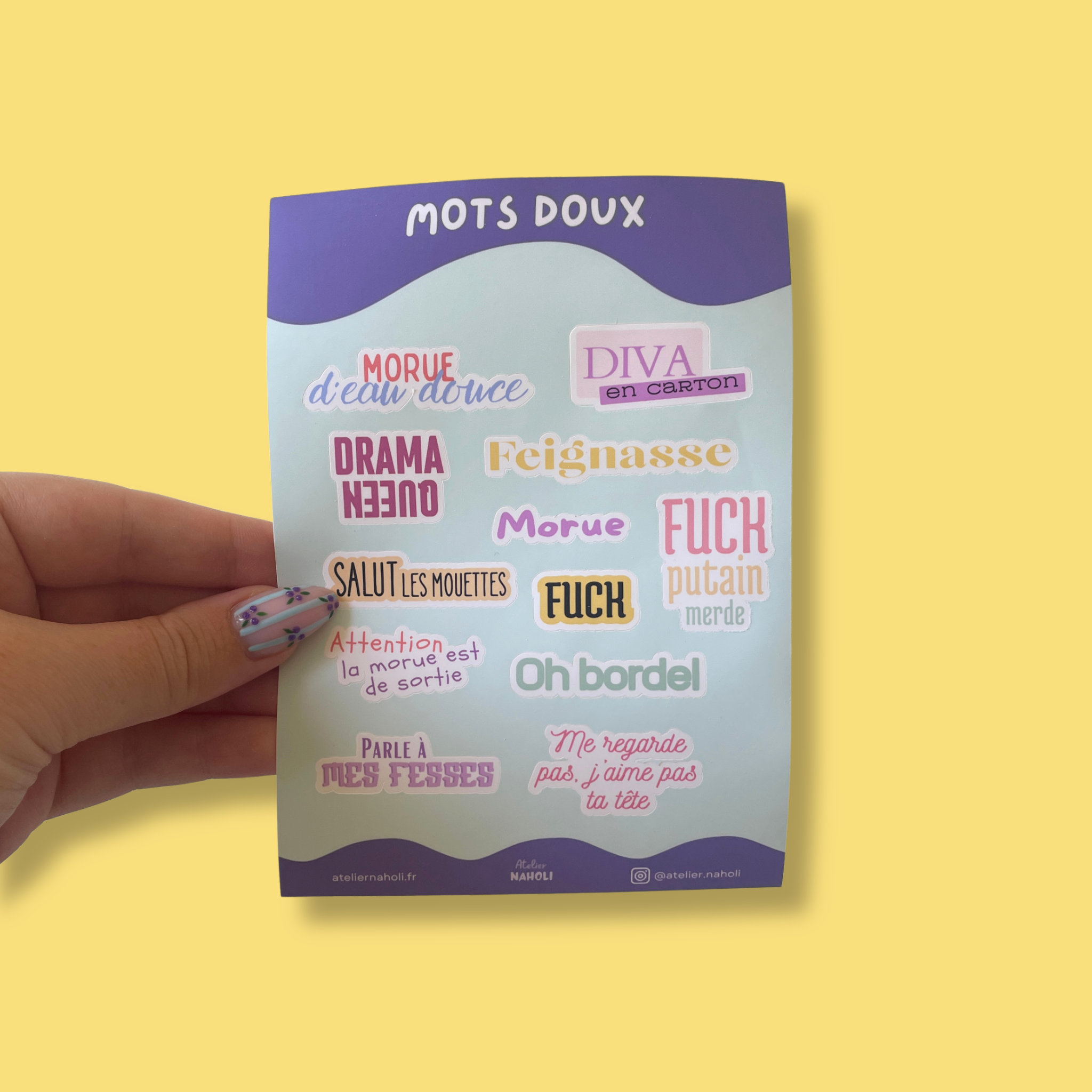 atelier-naholi-planche-de-stickers-mots-doux-a6-mat-12-stickers image 2