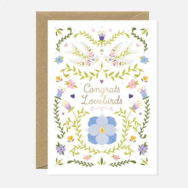 all-the-ways-to-say-congrats-lovebirds-carte-voeux-dor-e-a6 image 1