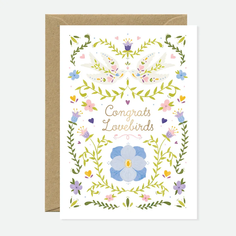 all-the-ways-to-say-congrats-lovebirds-carte-voeux-dor-e-a6 image 1