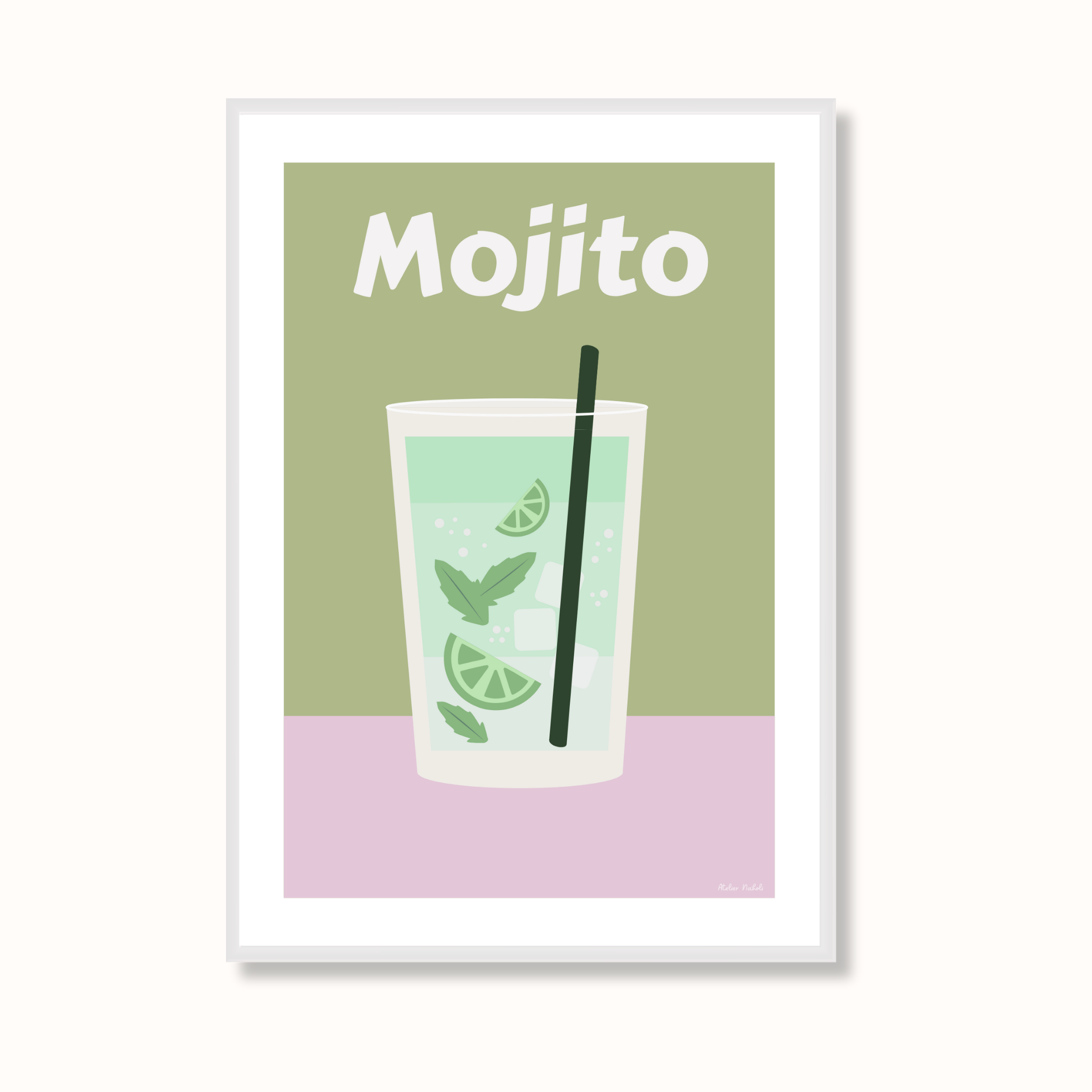 atelier-naholi-mojito-affiche-a4-menthe-fond-rose-vert image 2