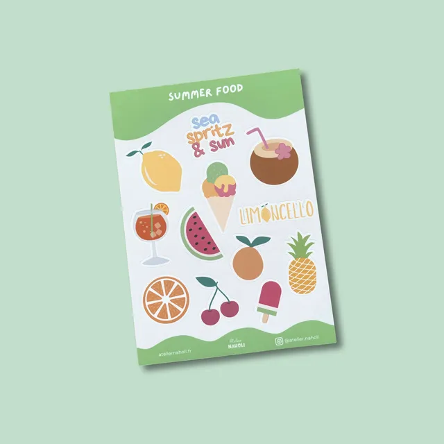 atelier-naholi-planche-de-stickers-summer-food-a6-mat-12-motifs image 1