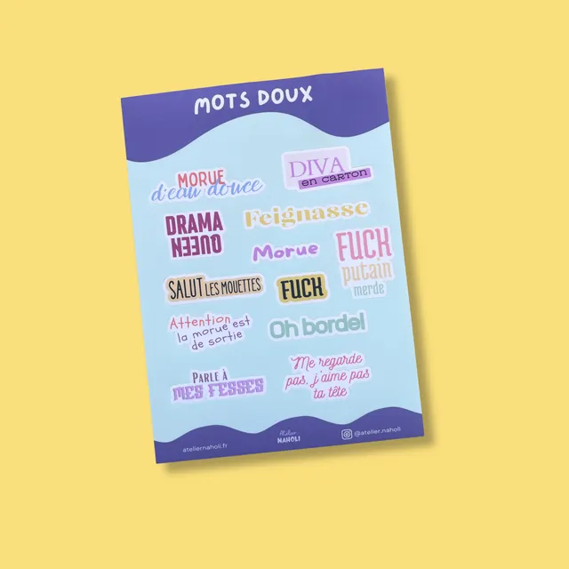 atelier-naholi-planche-de-stickers-mots-doux-a6-mat-12-stickers image 1