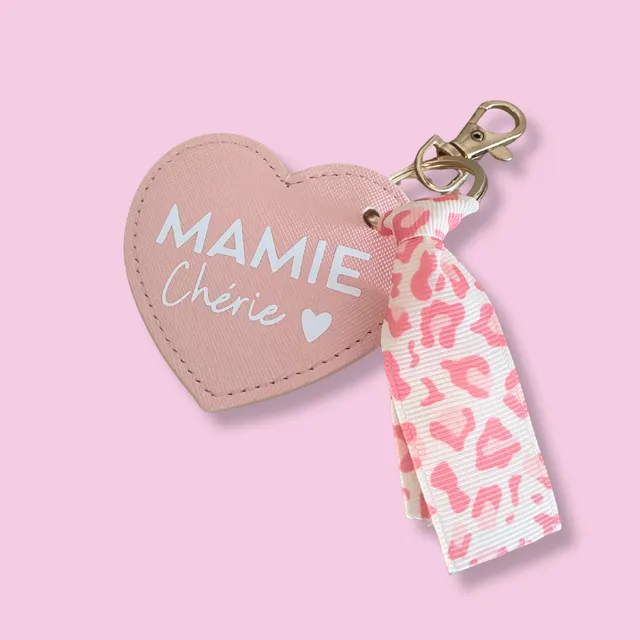atelier-naholi-porte-cl-coeur-rose-simili-cuir-ruban-l-opard-7-cm image 1