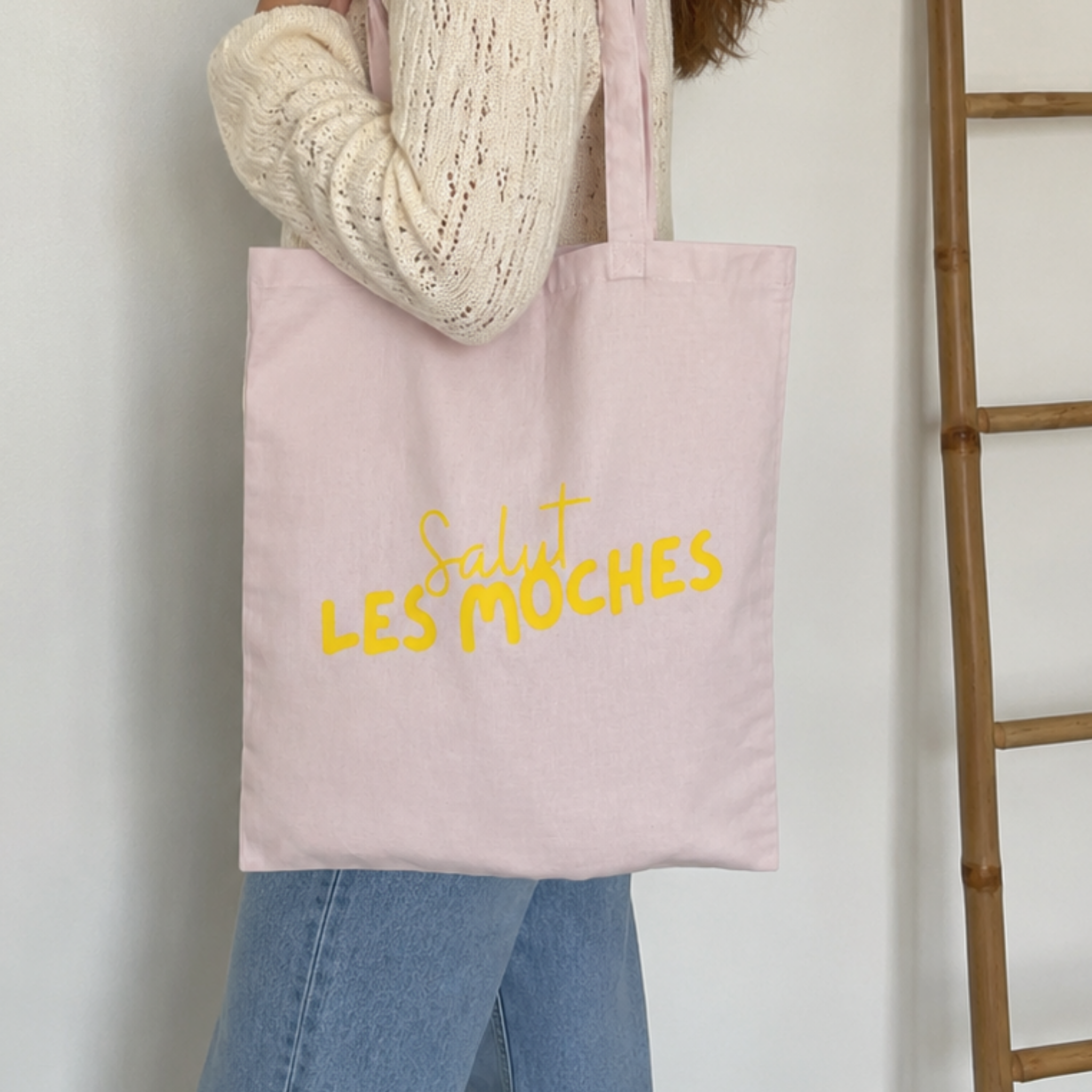 atelier-naholi-tote-bag-salut-les-moches-sac-toile-rose-clair-humour image 2