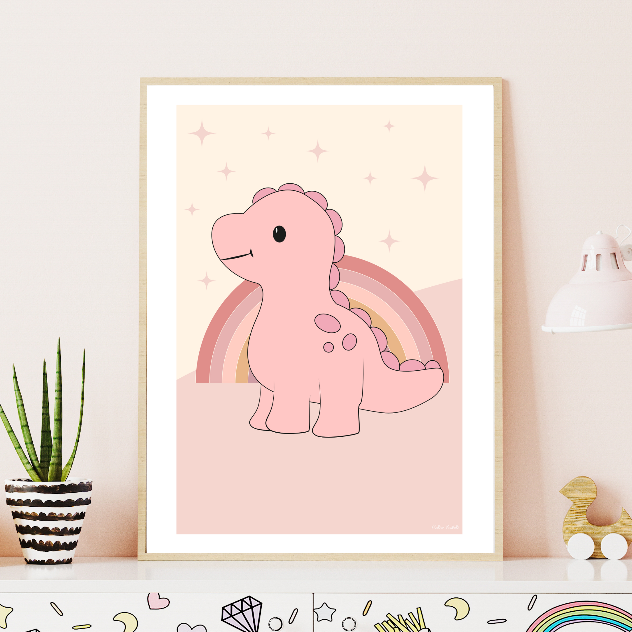 atelier-naholi-affiche-dinosaure-rose-poster-a4-chambre-enfant image 3