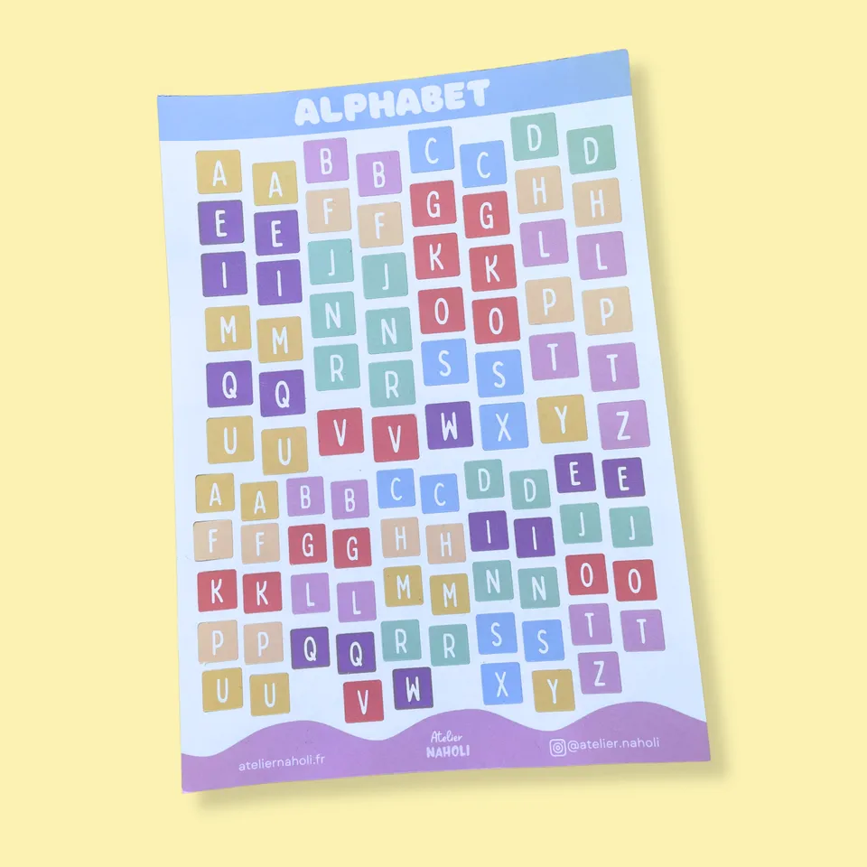 atelier-naholi-planche-de-stickers-alphabet-papier-color-a5 image 1