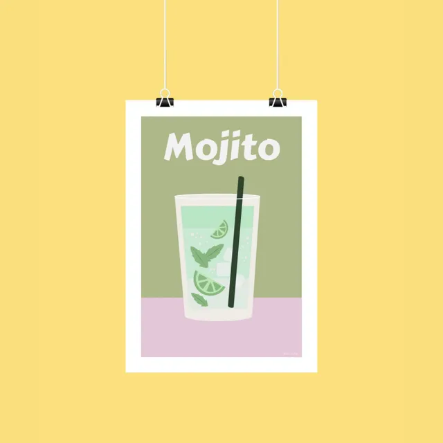 atelier-naholi-mojito-affiche-a4-menthe-fond-rose-vert image 1