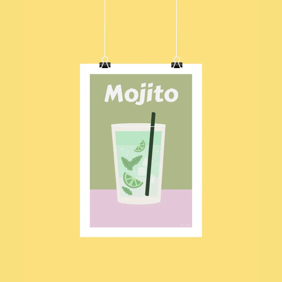 atelier-naholi-mojito-affiche-a4-menthe-fond-rose-vert image 1