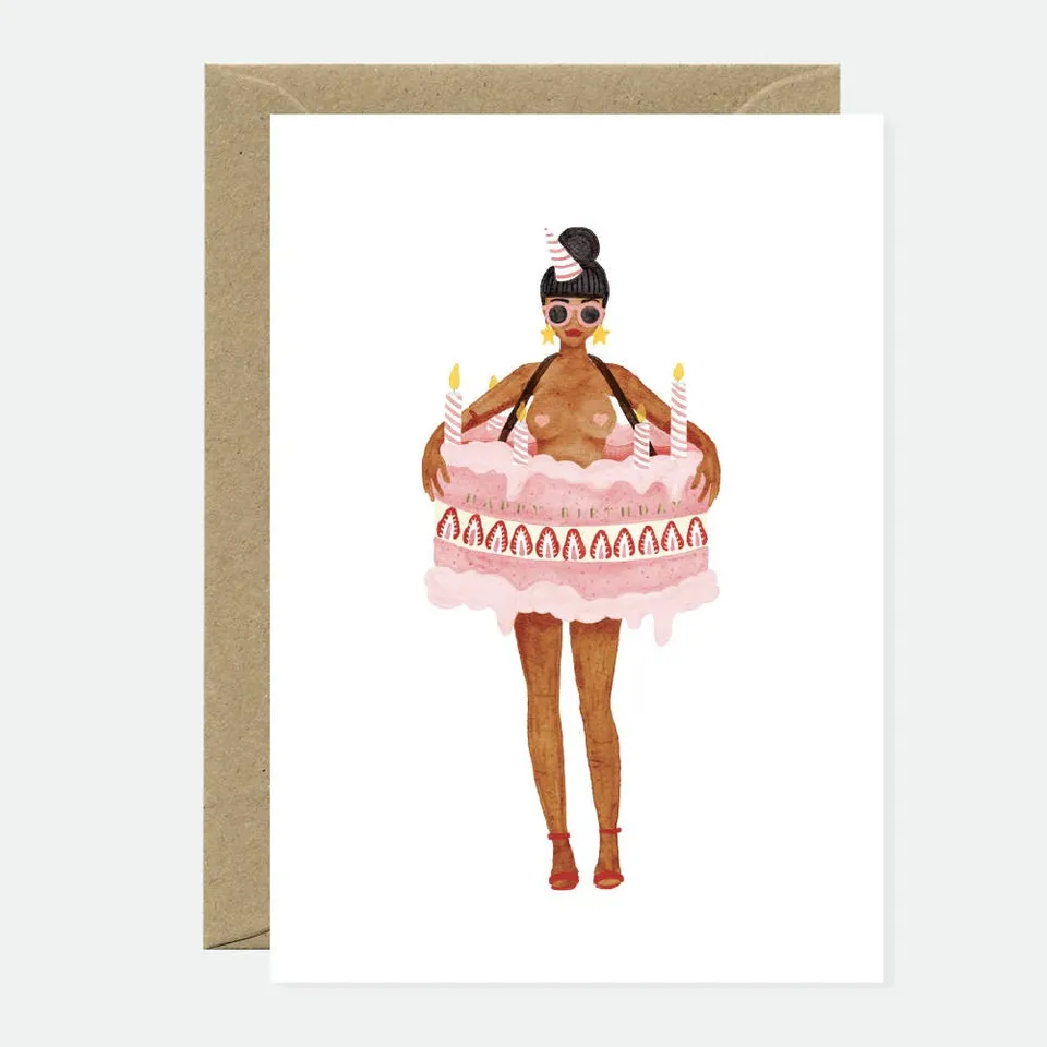 all-the-way-to-say-girl-in-a-cake-carte-anniversaire-dor-e-a6 image 1