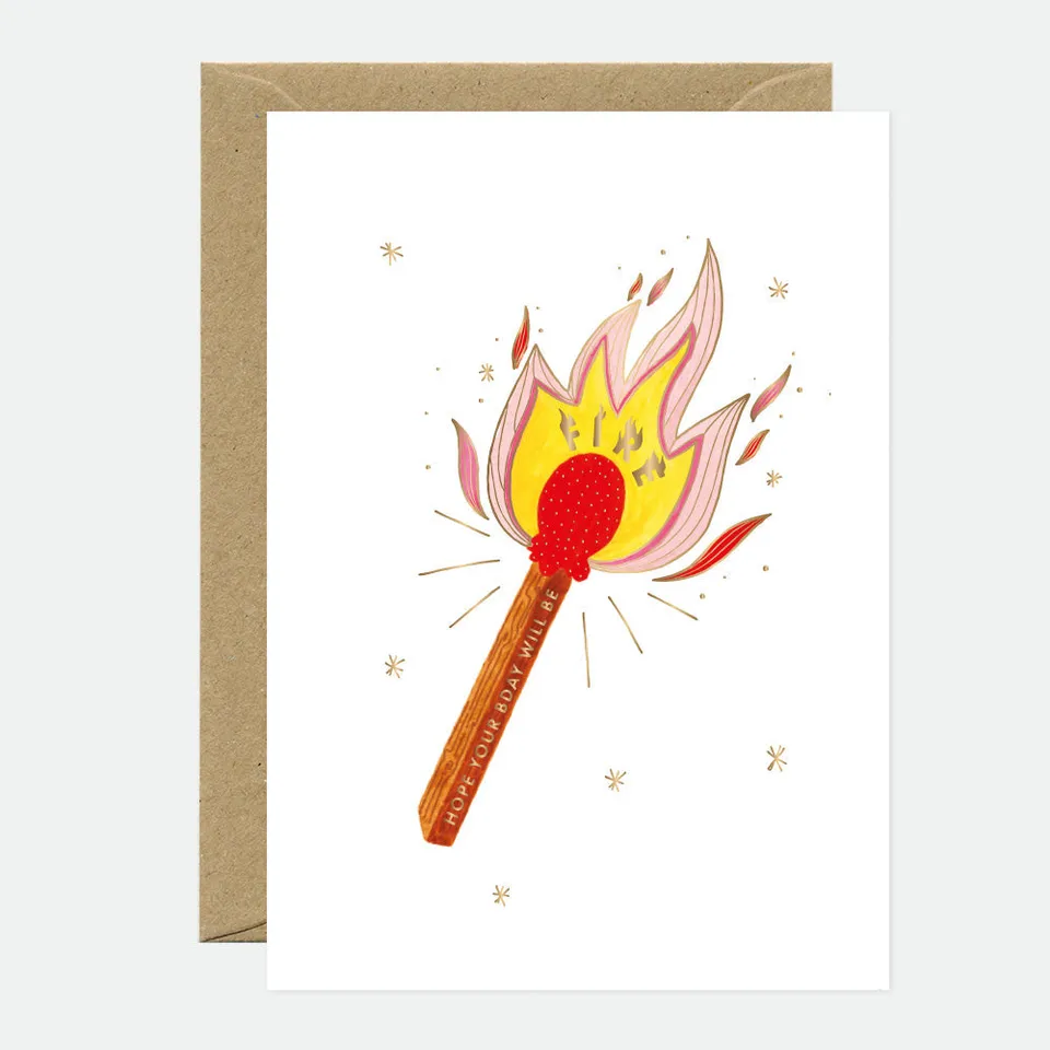 all-the-ways-to-say-fire-match-carte-de-voeux-a6-feuille-dor-e image 1