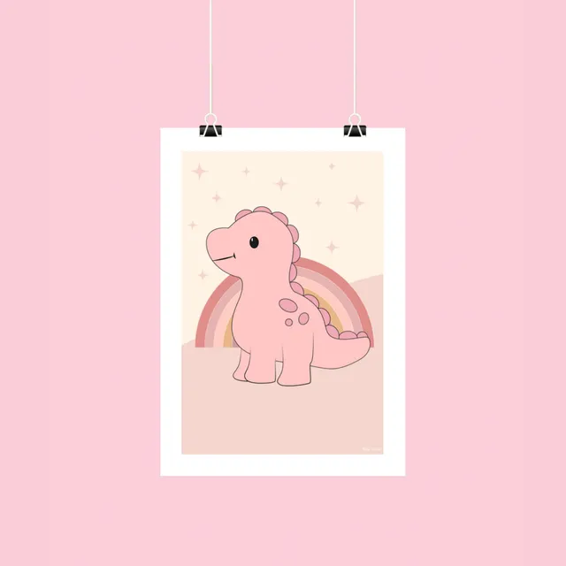atelier-naholi-affiche-dinosaure-rose-poster-a4-chambre-enfant image 1