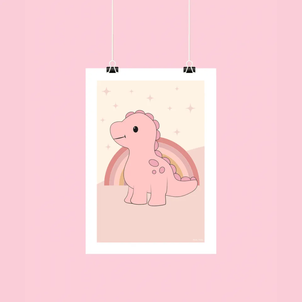 atelier-naholi-affiche-dinosaure-rose-poster-a4-chambre-enfant image 1