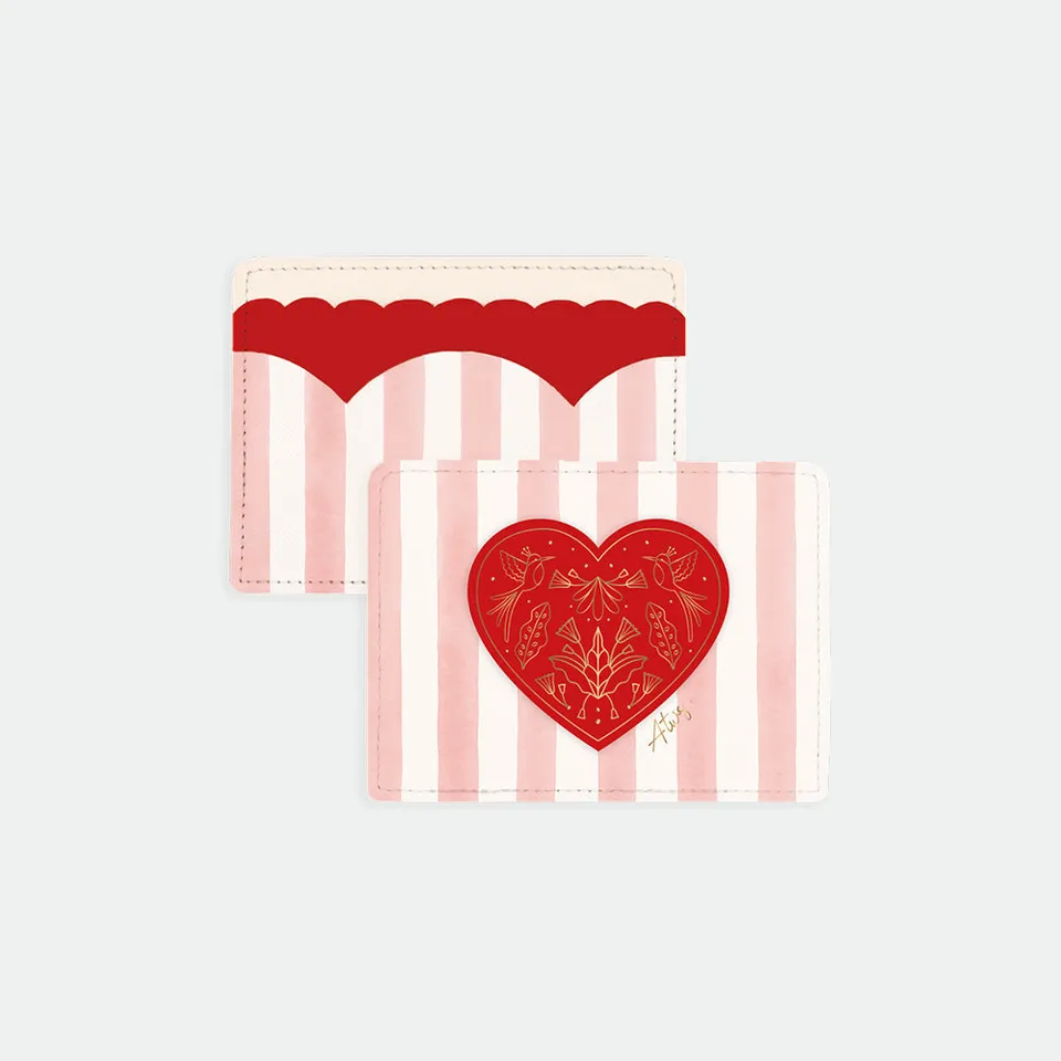 all-the-way-to-say-pink-stripe-porte-cartes-cuir-rose-8cm image 1