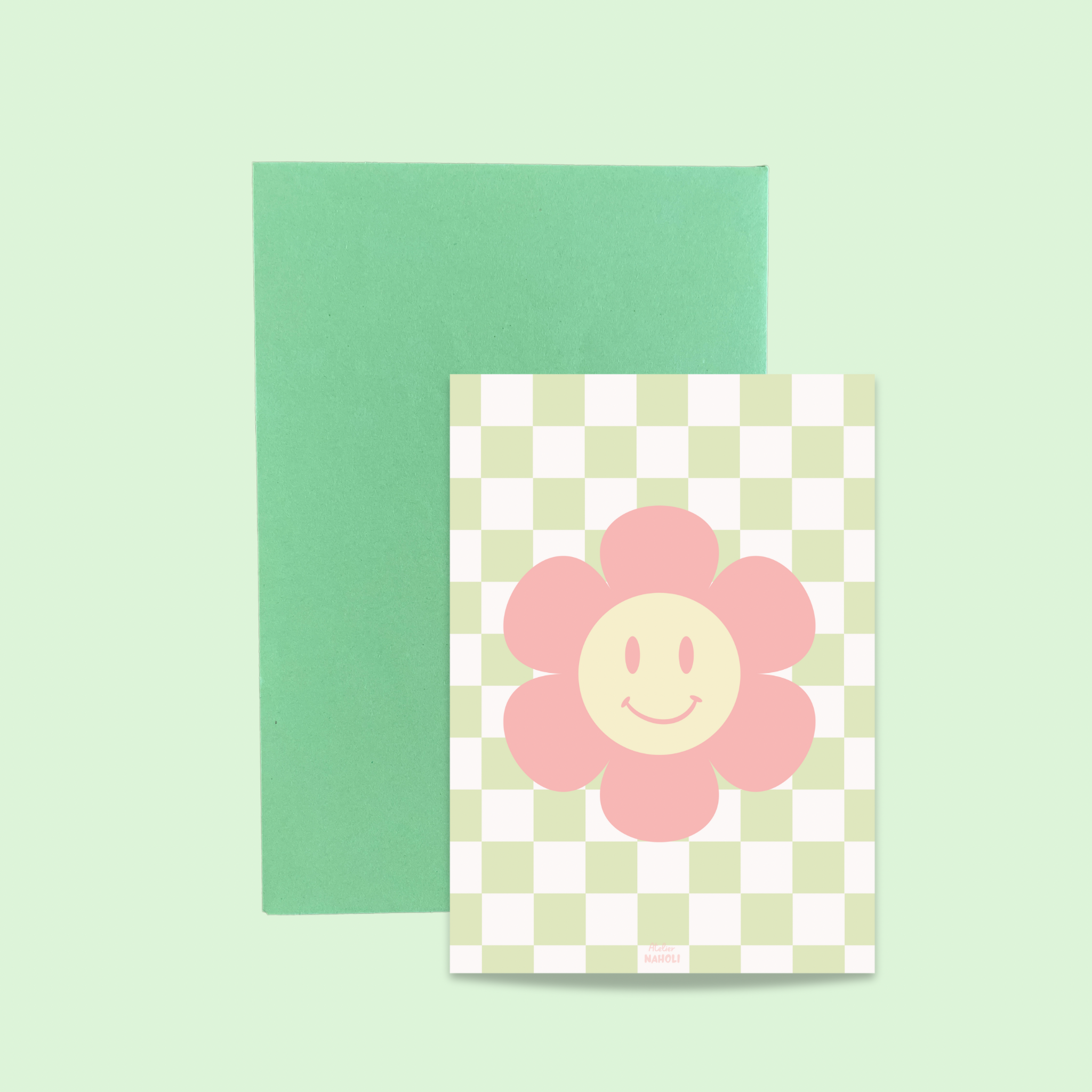 atelier-naholi-fleur-damier-carte-smiley-10-5x14-8-cm-enveloppe image 1