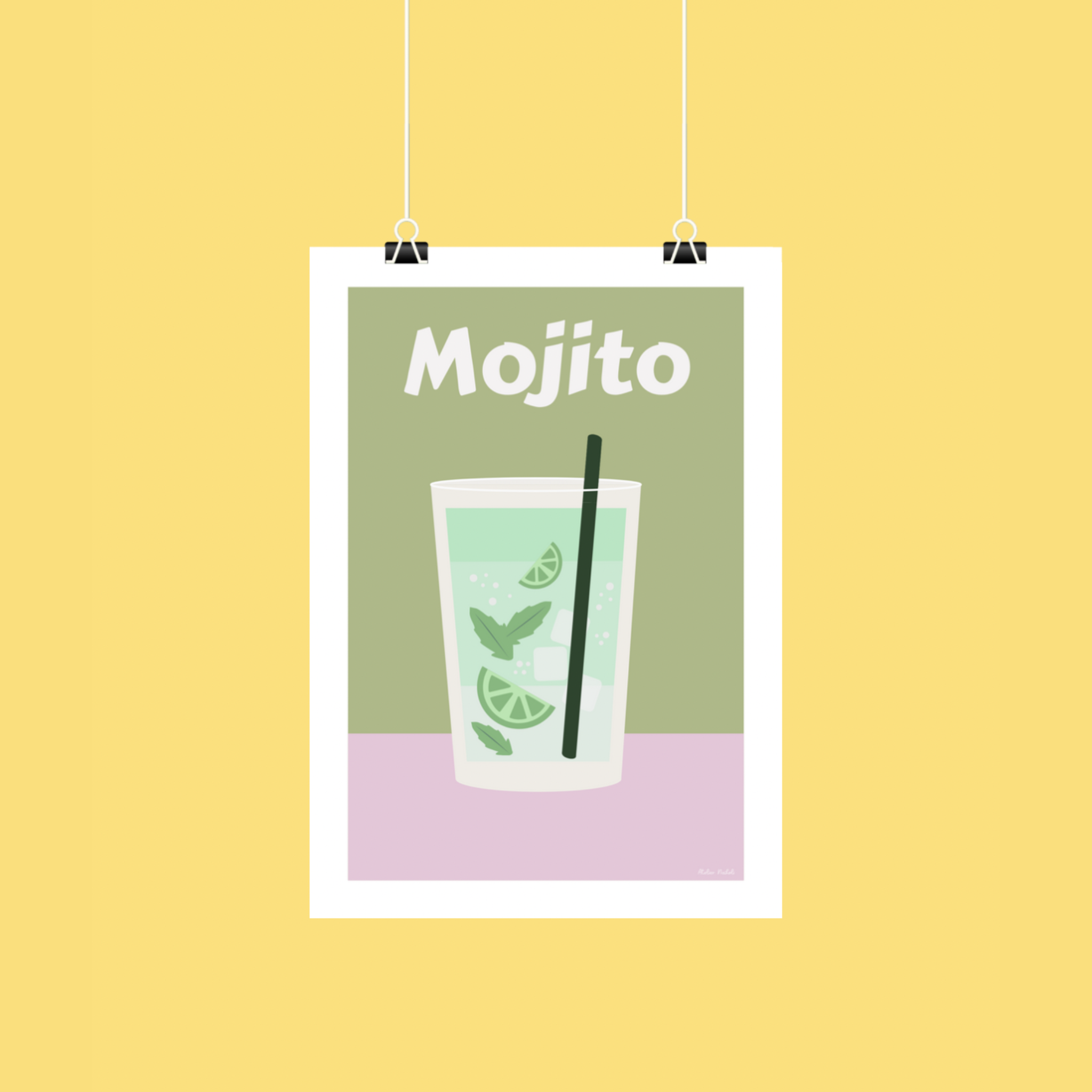 atelier-naholi-mojito-affiche-a4-menthe-fond-rose-vert image 1