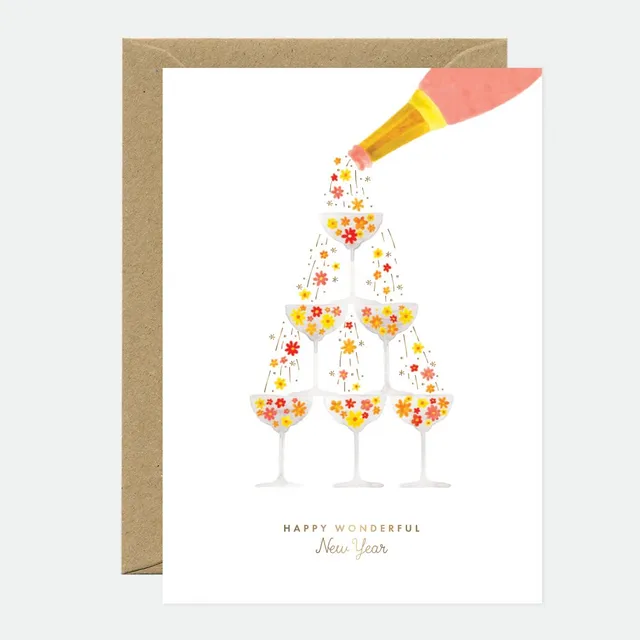 all-the-way-to-say-flower-champagne-carte-nouvel-an-dor-e-a6 image 1
