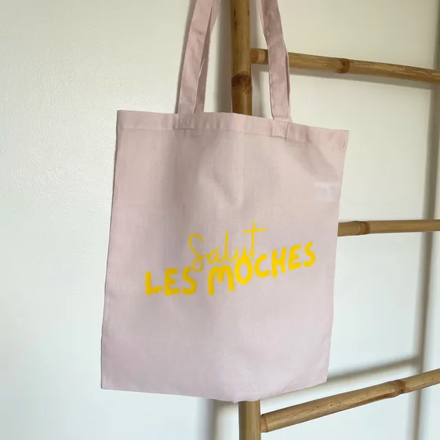 atelier-naholi-tote-bag-salut-les-moches-sac-toile-rose-clair-humour image 1