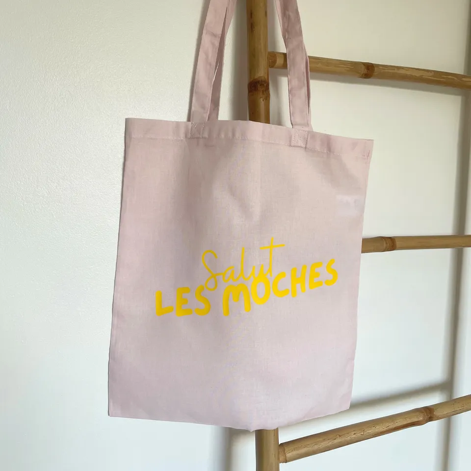 atelier-naholi-tote-bag-salut-les-moches-sac-toile-rose-clair-humour image 1