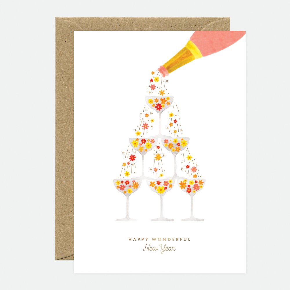 all-the-way-to-say-flower-champagne-carte-nouvel-an-dor-e-a6 image 1